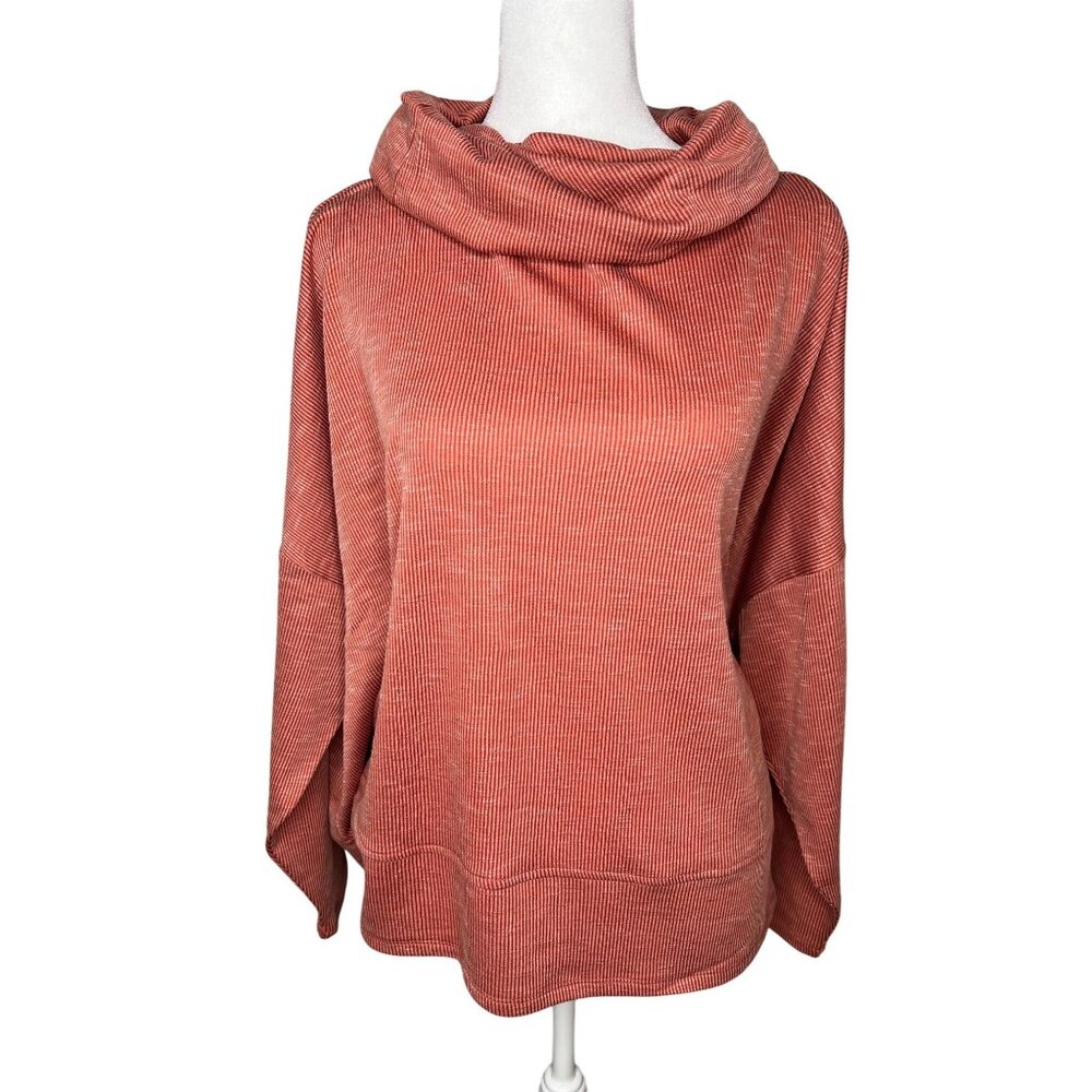 89th + Madison Womens Rusty Red Striped Cowl Neck Sweater Medium
